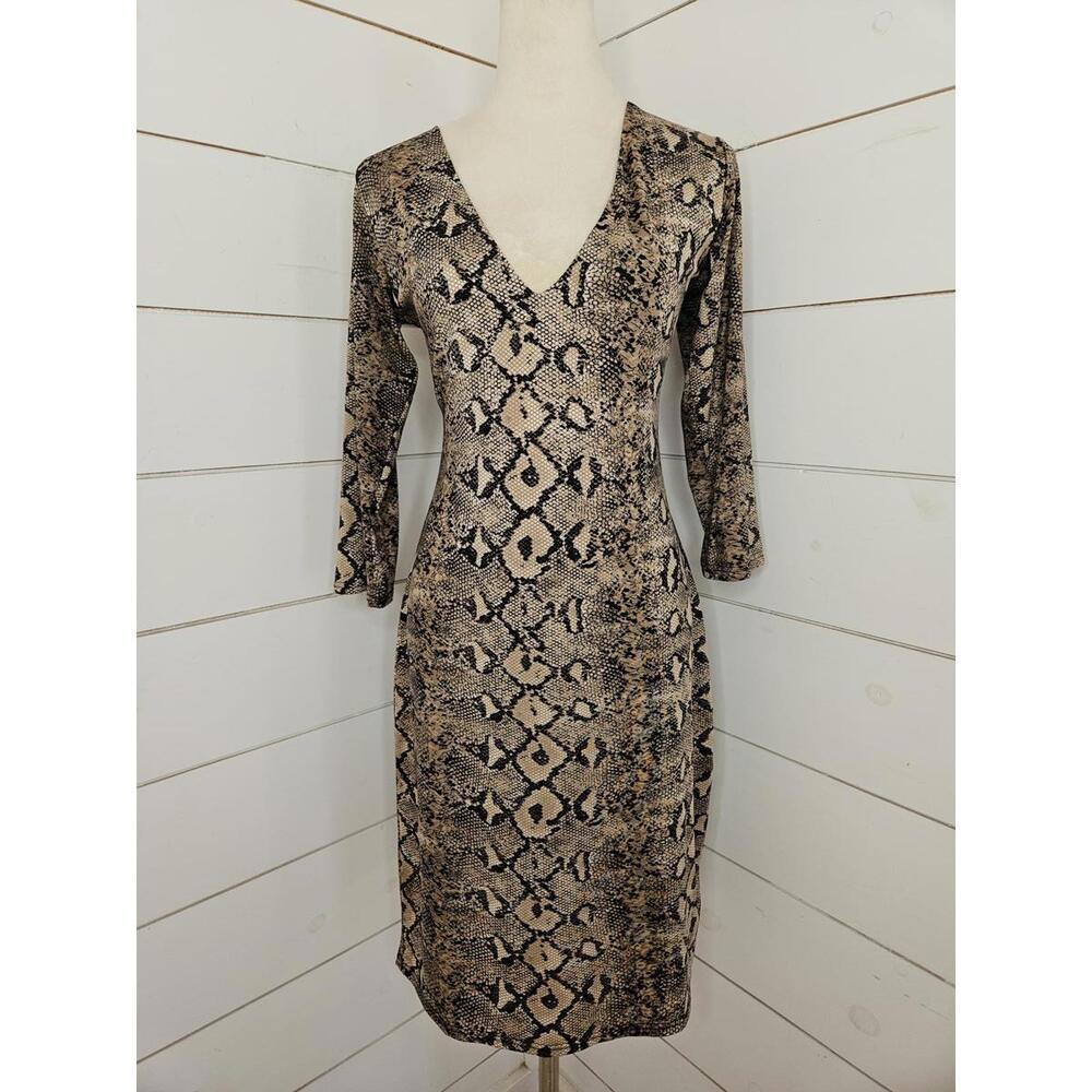 White Mark Large tan & black snake skin print midi dress. Bodycon!